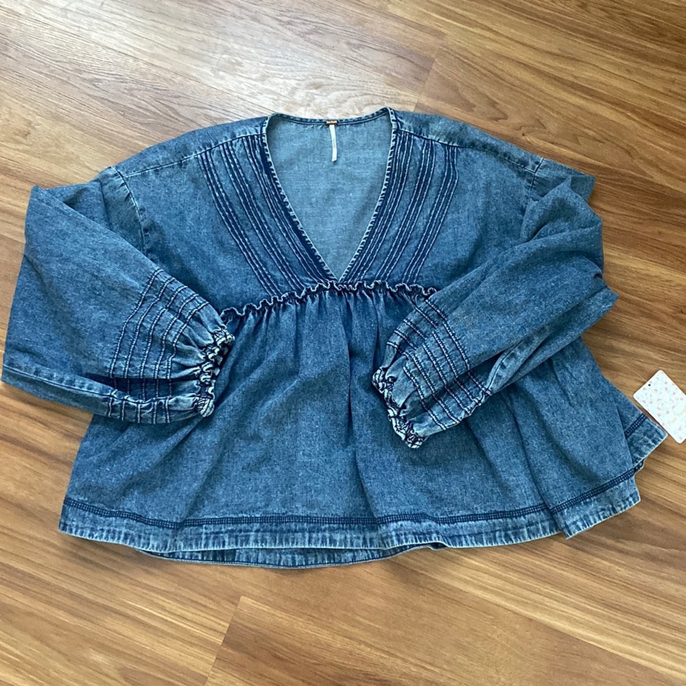 NWT Free People Charlotte Denim Blouse